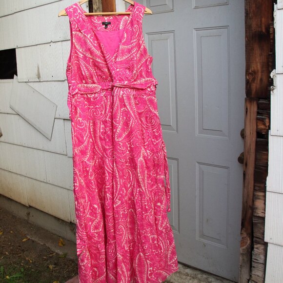Talbots Pink Paisley V-Neck Maxi Dress 14W - Picture 2 of 3